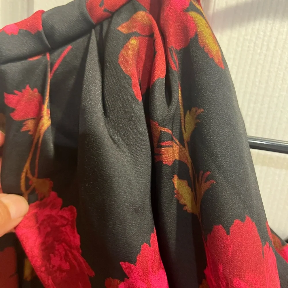 Free People Black and Red Floral Off-Shoulder Blouse.